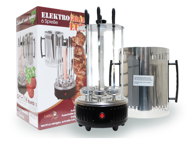 Grill Tischgrill Elektrogrill Vertikalgrill Schaschlikgrill 6 Grillspieße
